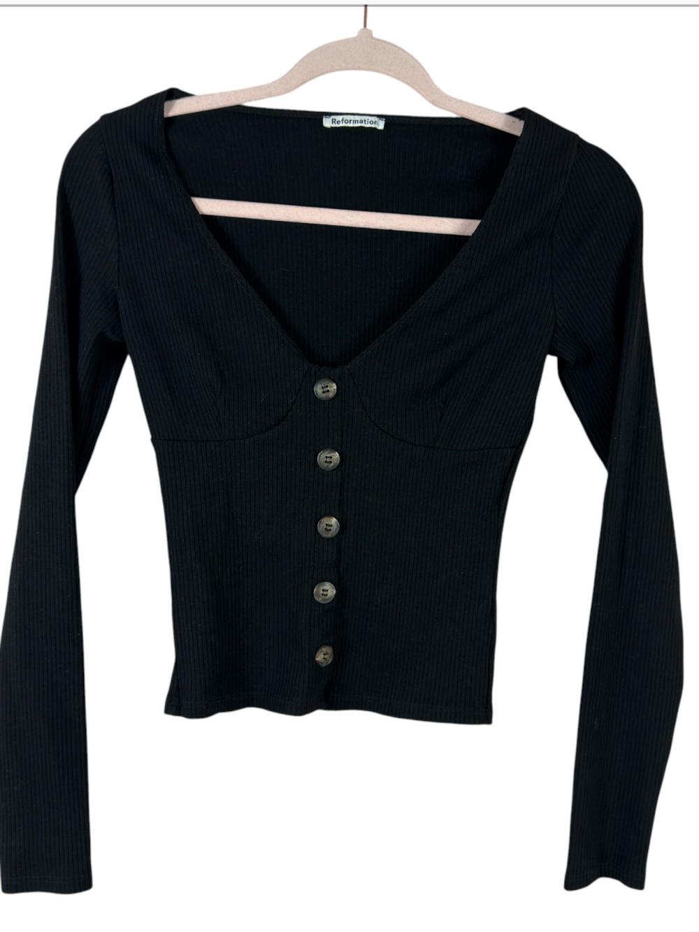 Reformation womens size S black ribbed cropped long sleeve top